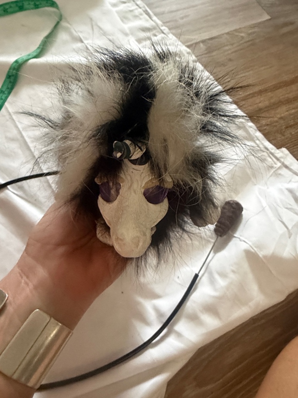 Unique Faux Fur Creature Head Shoulder Puppet with Purple Eyes